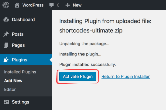 Screenshot: Activate plugin button