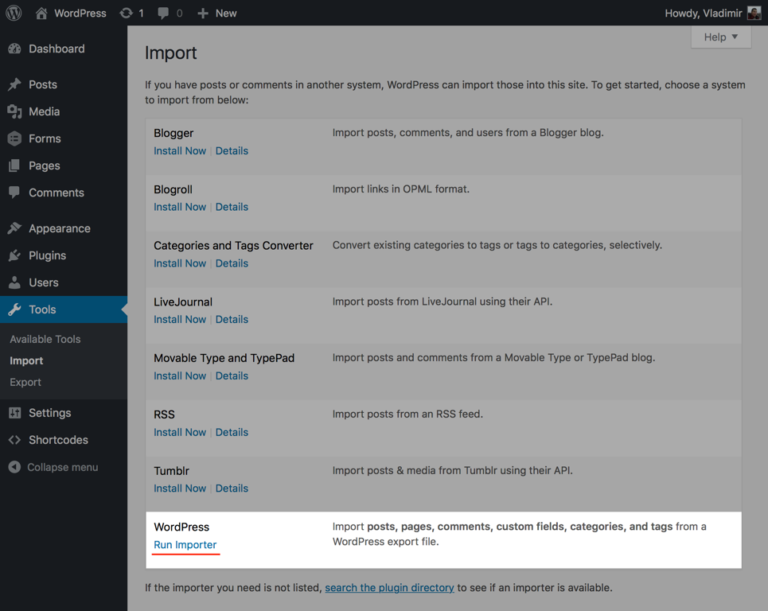 Exporting and importing custom shortcodes documentation shortcodes