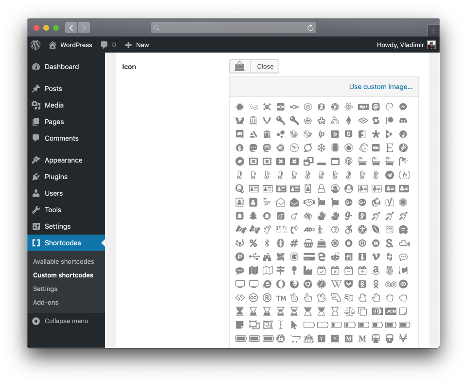 Shortcode editor – Icon field